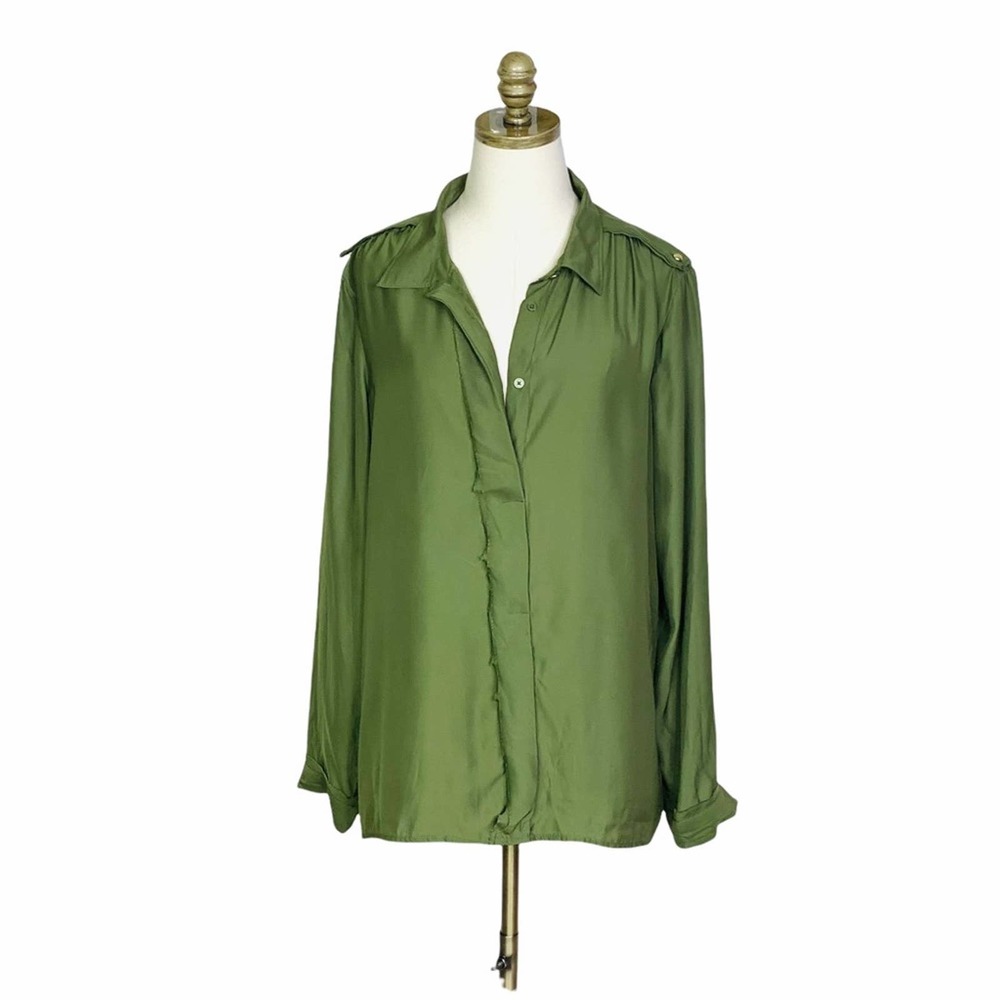 GAP Olive Green Satin Button Down Blouse XL 2485